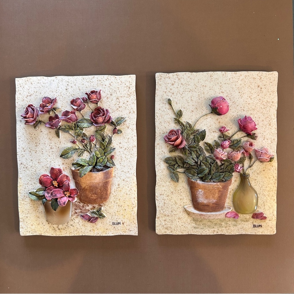 Blum 3D Roses Ceramic Set of 2 Wall Art